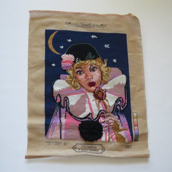 Colombine with Red Rose Creations Margot de Paris Vintage French Needlepoint - Picture 1 of 10